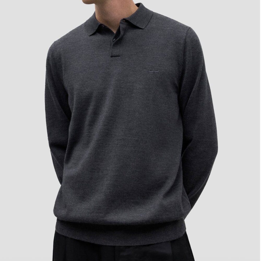 Adolfo Domínguez Merino Wool Polo • Size S • EU Luxury Knit • Gray EUC